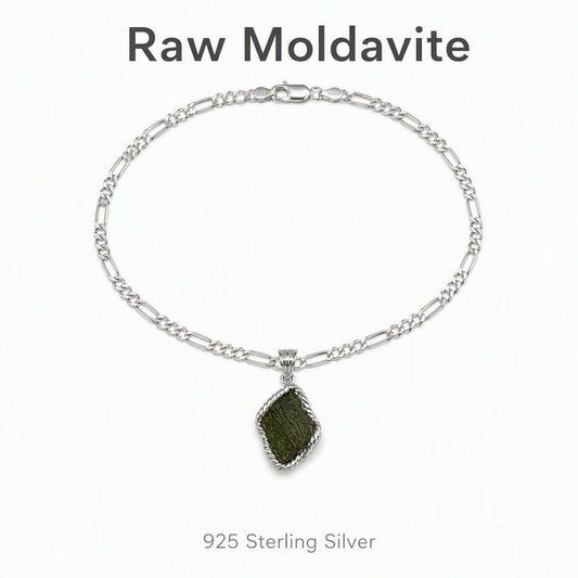 Czech Moldavite Raw Stone Necklace | S925 Silver | One of a Kind