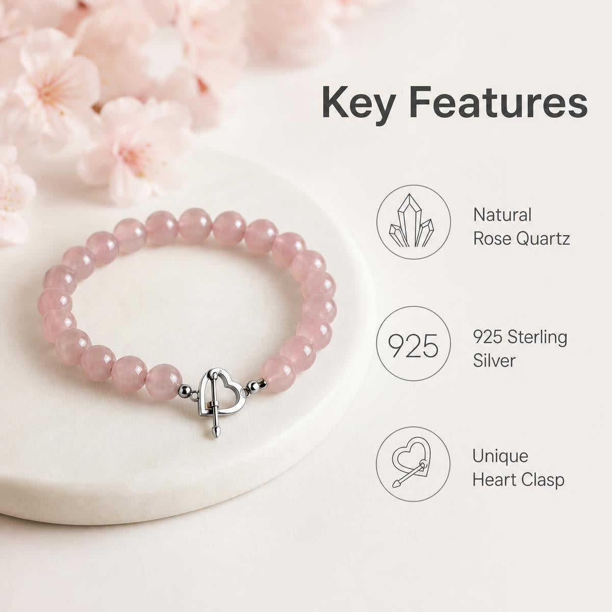 Rose Quartz Beaded Bracelet | S925 Silver | Self Love Collection