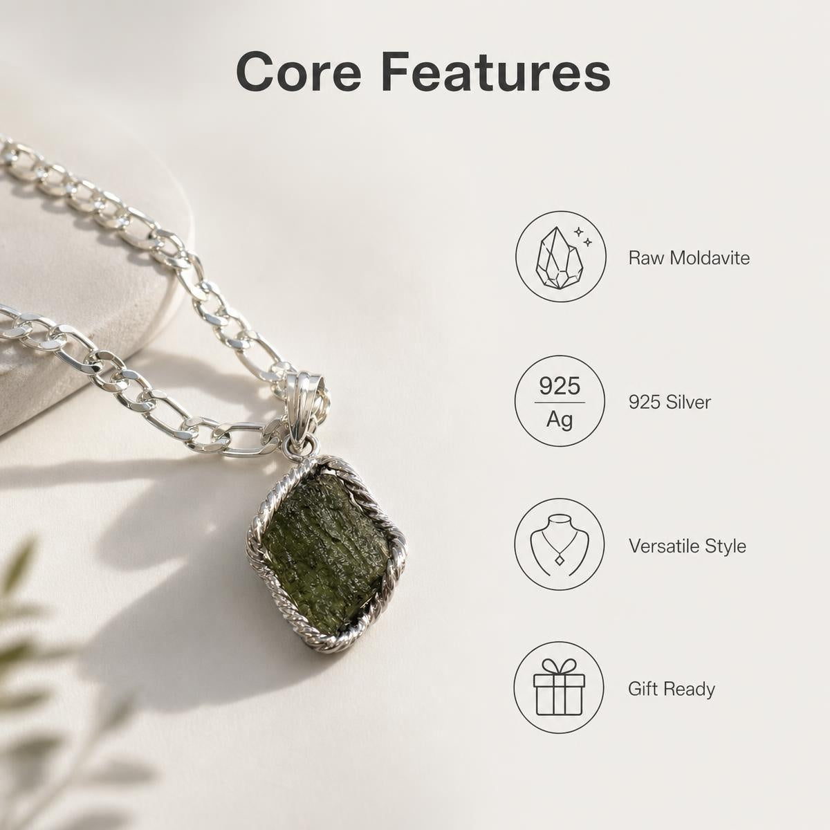 Czech Moldavite Raw Stone Necklace | S925 Silver | One of a Kind