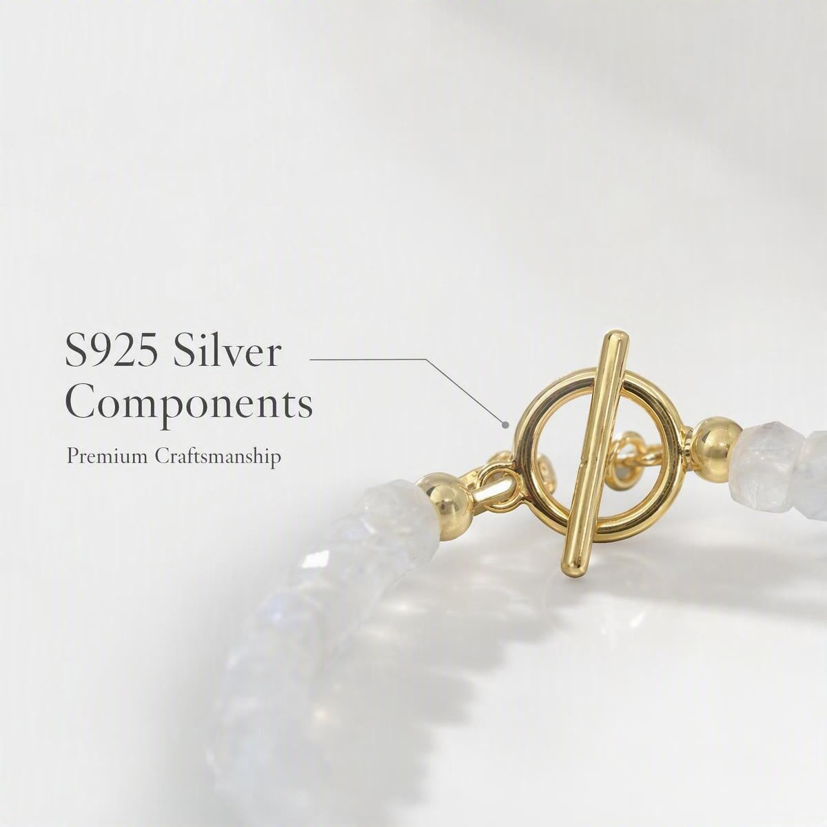 Raw Moonstone Wheel Beads Bracelet | Irregular Flat Beads | S925 Silver