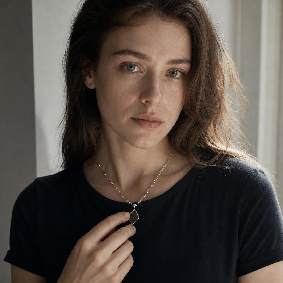 Czech Moldavite Raw Stone Necklace | S925 Silver | One of a Kind