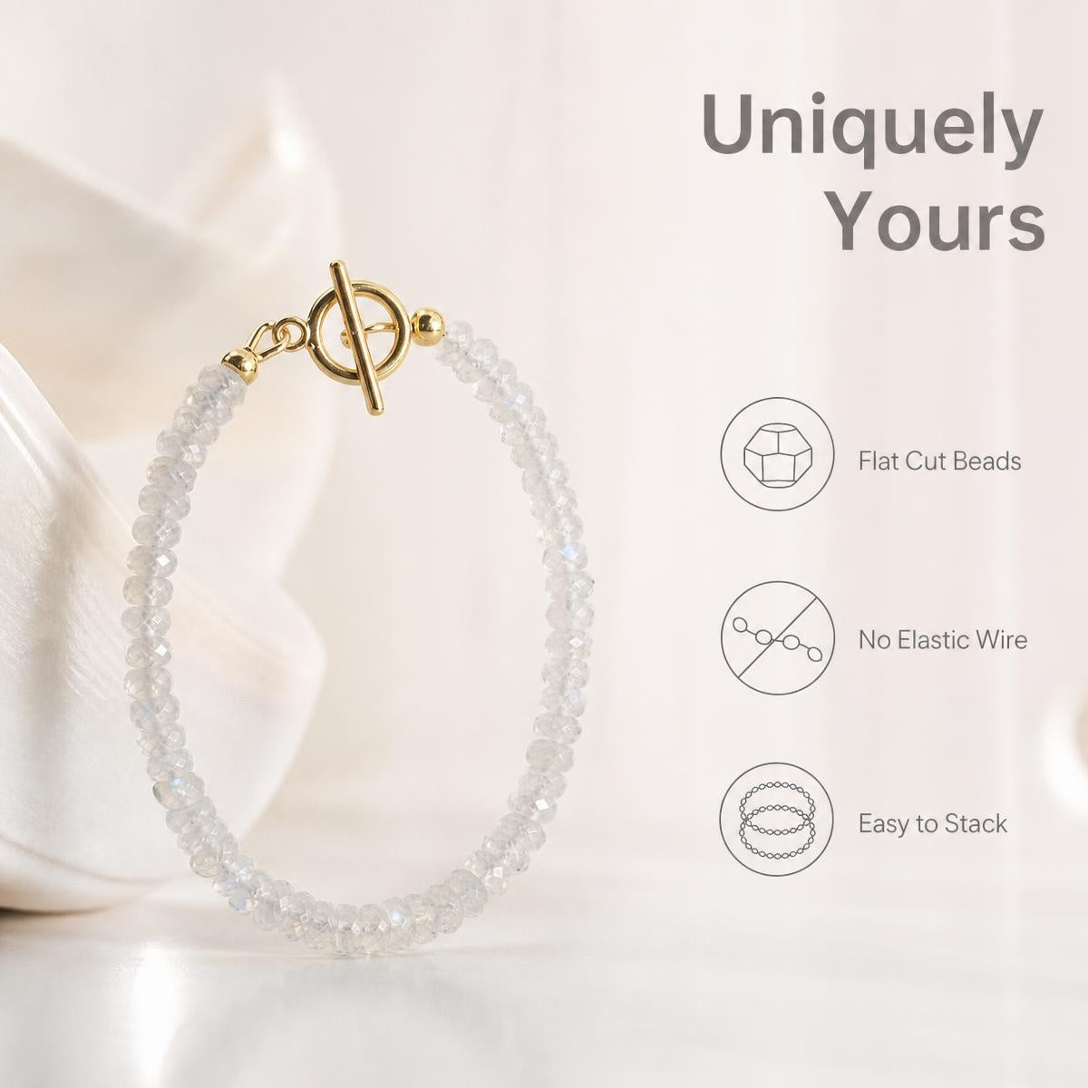 Raw Moonstone Wheel Beads Bracelet | Irregular Flat Beads | S925 Silver