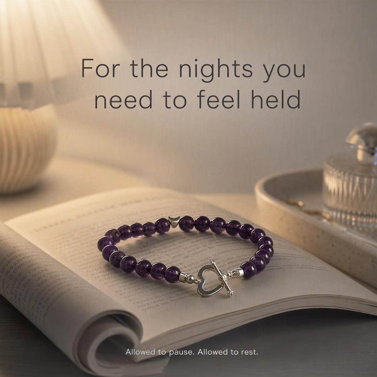Tranquil Moon Heart Bracelet | Amethyst 6mm | S925 Silver