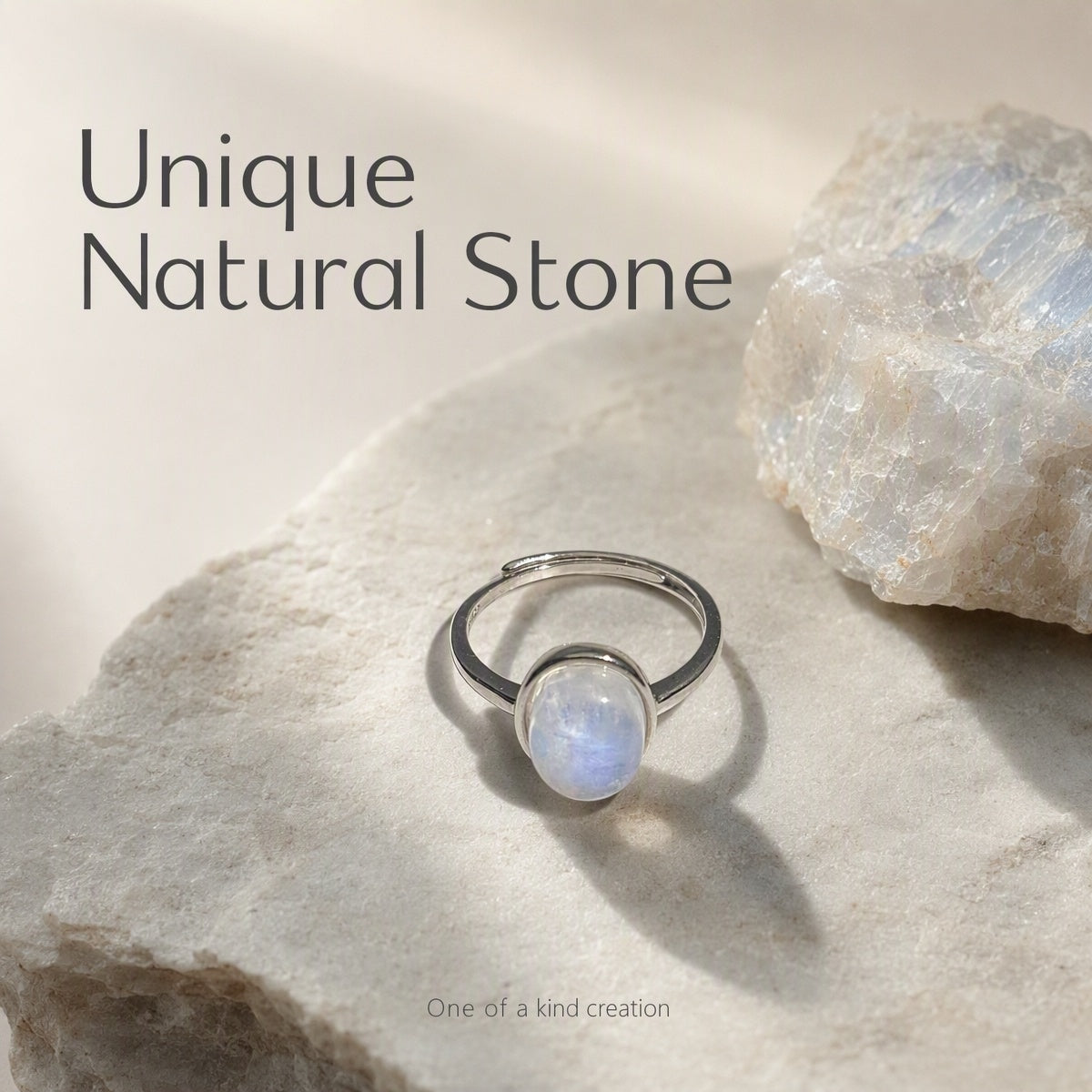Raw Moonstone Adjustable Ring | 9.6×7.8mm | S925 Silver
