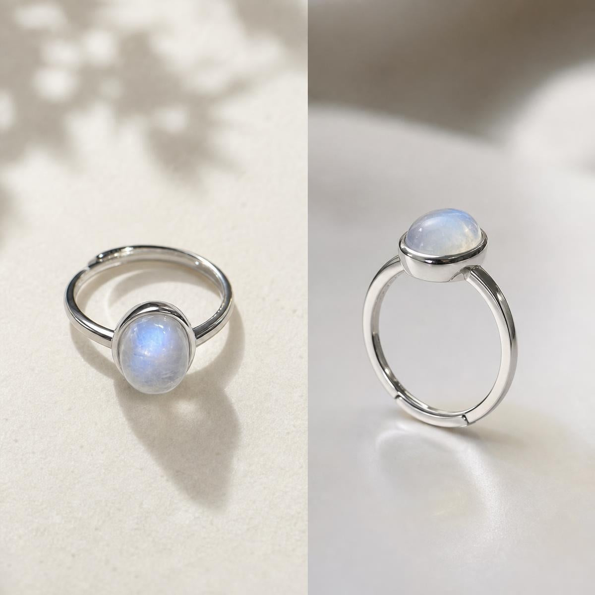 Raw Moonstone Adjustable Ring | 9.6×7.8mm | S925 Silver