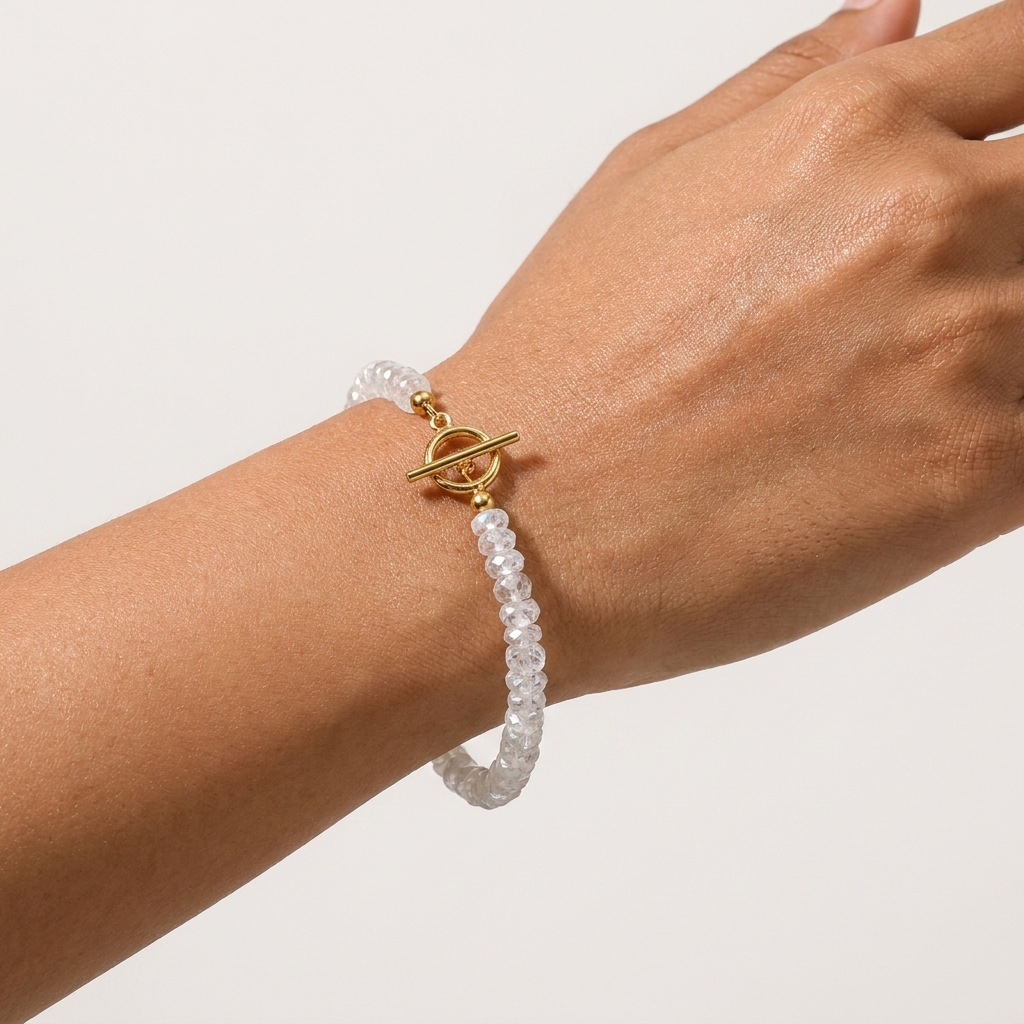 Raw Moonstone Wheel Beads Bracelet | Irregular Flat Beads | S925 Silver