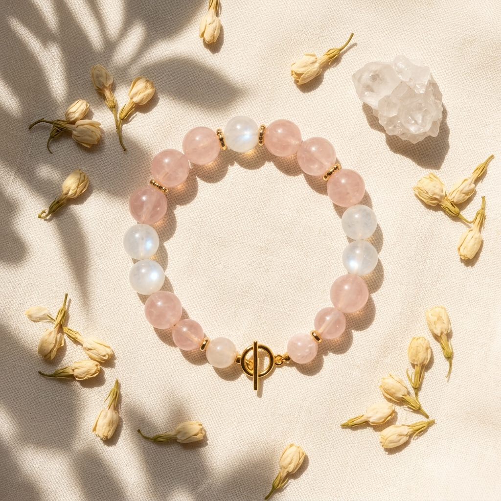 Blush Crystal Bracelet | Moonstone · Morganite · Rose Quartz | Gold-Plated S925