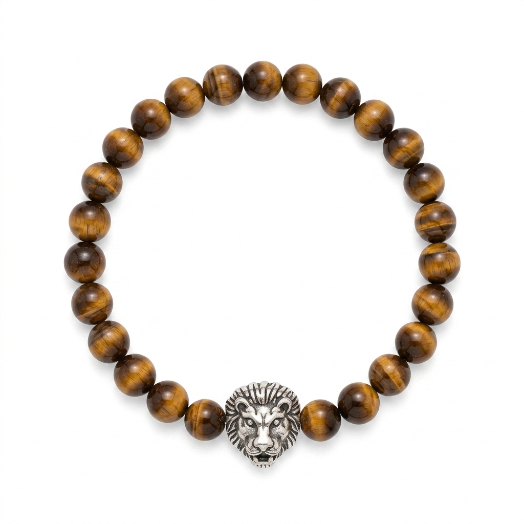Tiger's Eye Bracelet 6mm｜Lion Head Titanium Steel｜Men's Jewelry