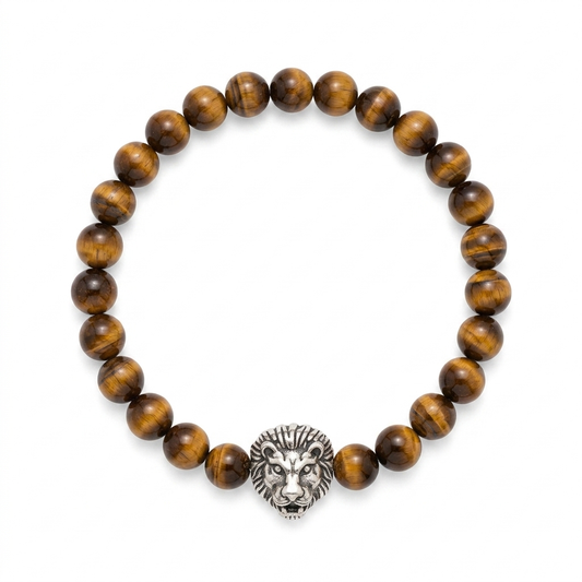 Tiger's Eye Bracelet 6mm｜Lion Head Titanium Steel｜Men's Jewelry