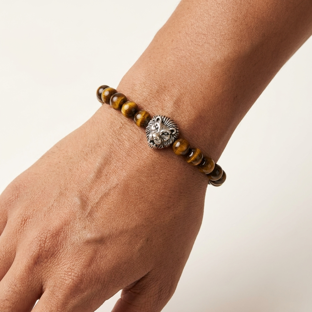 Tiger's Eye Bracelet 6mm｜Lion Head Titanium Steel｜Men's Jewelry