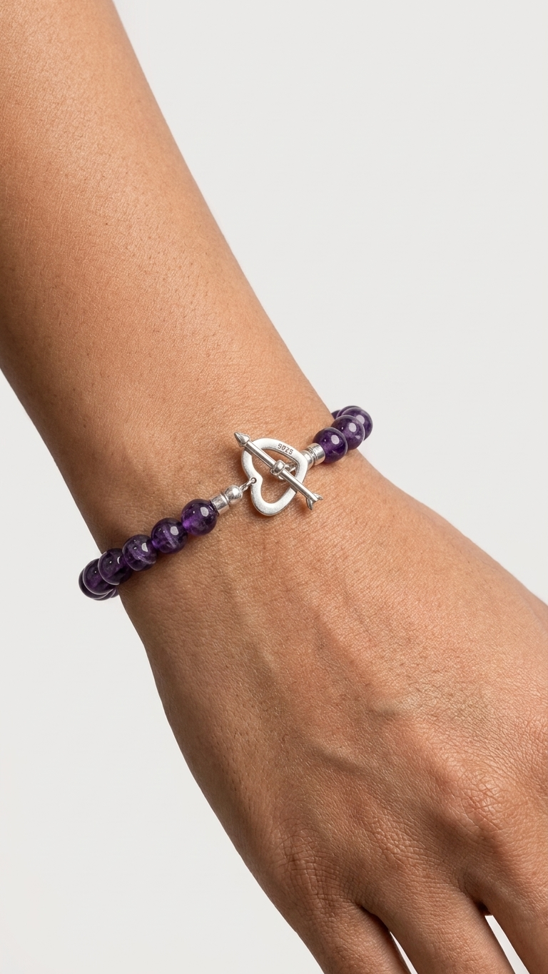 Tranquil Moon Heart Bracelet | Amethyst 6mm | S925 Silver