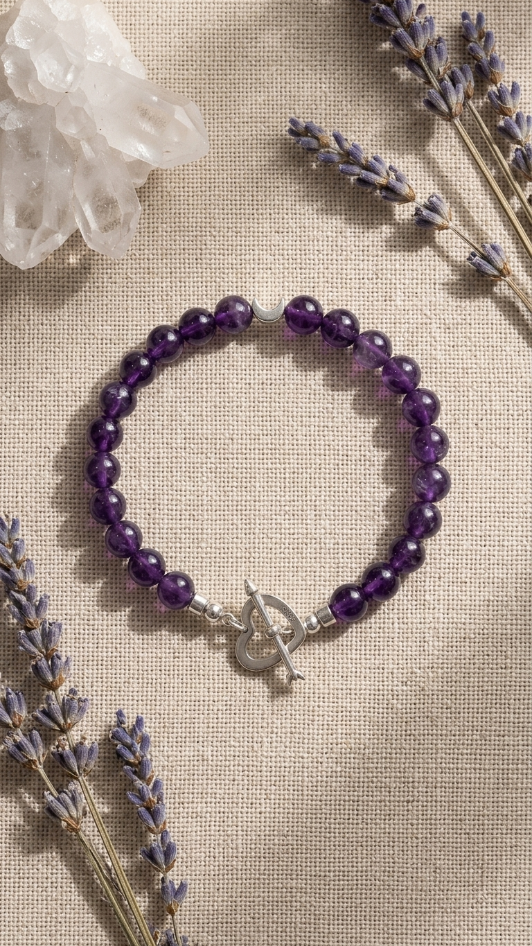 Tranquil Moon Heart Bracelet | Amethyst 6mm | S925 Silver