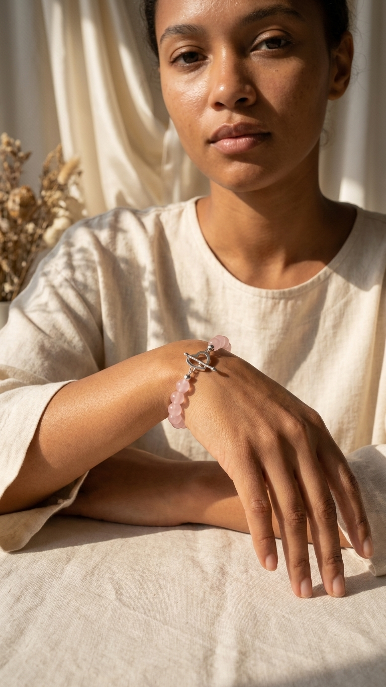 Rose Quartz Beaded Bracelet | S925 Silver | Self Love Collection