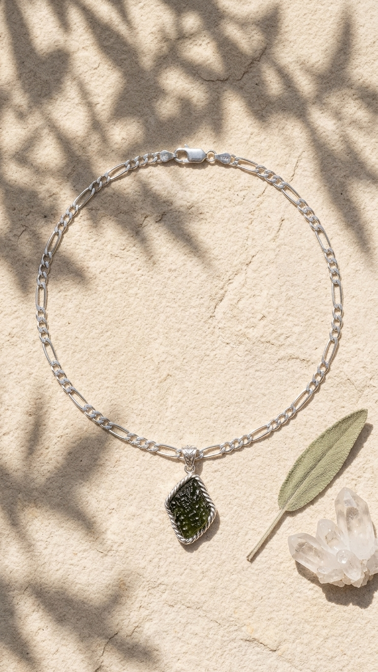 Czech Moldavite Raw Stone Necklace | S925 Silver | One of a Kind